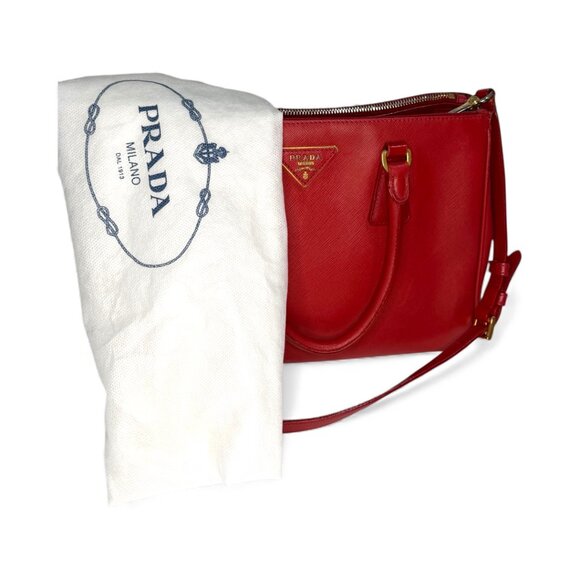 Prada Saffiano Lux Galleria Double Zip Tote Small Fuoco Red with Strap - Picture 5 of 15